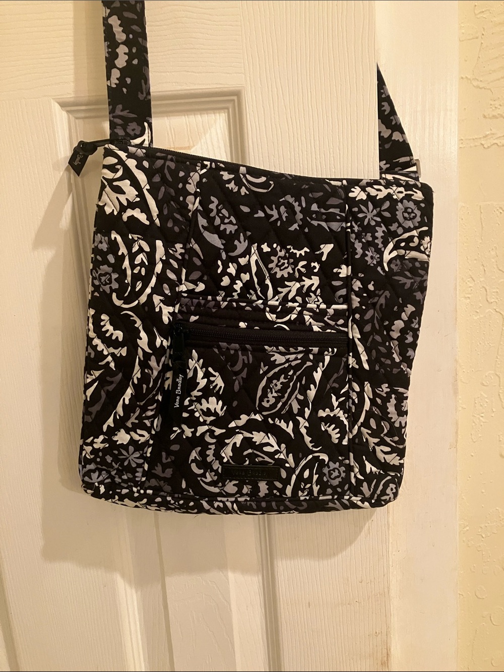 Vera Bradley Black and White Floral Paisley Quilted Crossbody Bag